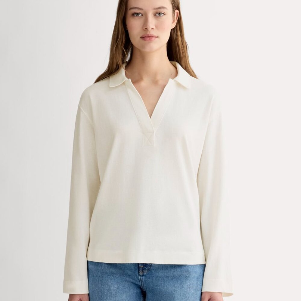 NWT EVERLANE Mariner Rugby Top 100% Organic Cotton BONE SZ S
